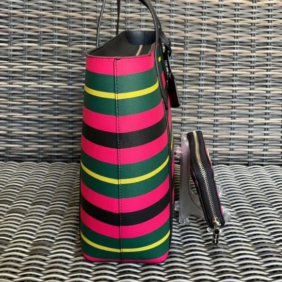 Kate Spade Wrapping Paper Large Tote Multi & Staci Wrapping Paper Stripes Wallet - Picture 5 of 16